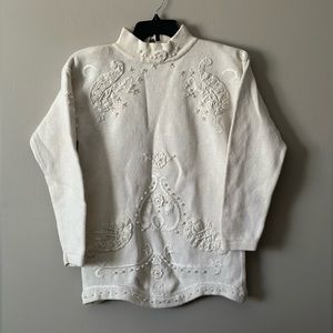 Vintage 80s Capacity Women’s S Sweater Cream Ivory Pearls Crochet Grandma